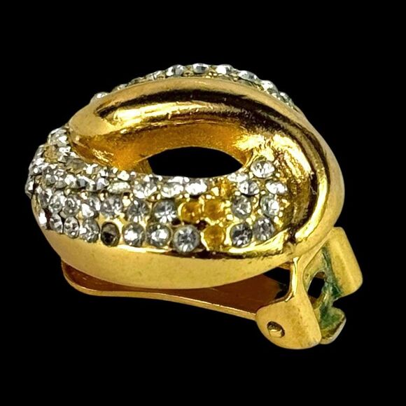 Christian Dior Vintage Earrings Rhinestone Teardrop Pave Gold Tone Clip Signed - Picture 10 of 11